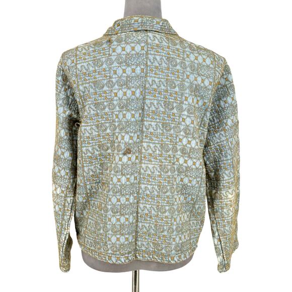 Click by Color Me Cotton Jacket Womens Medium Blue Denim Gold Embroidery Flaws - Picture 2 of 16